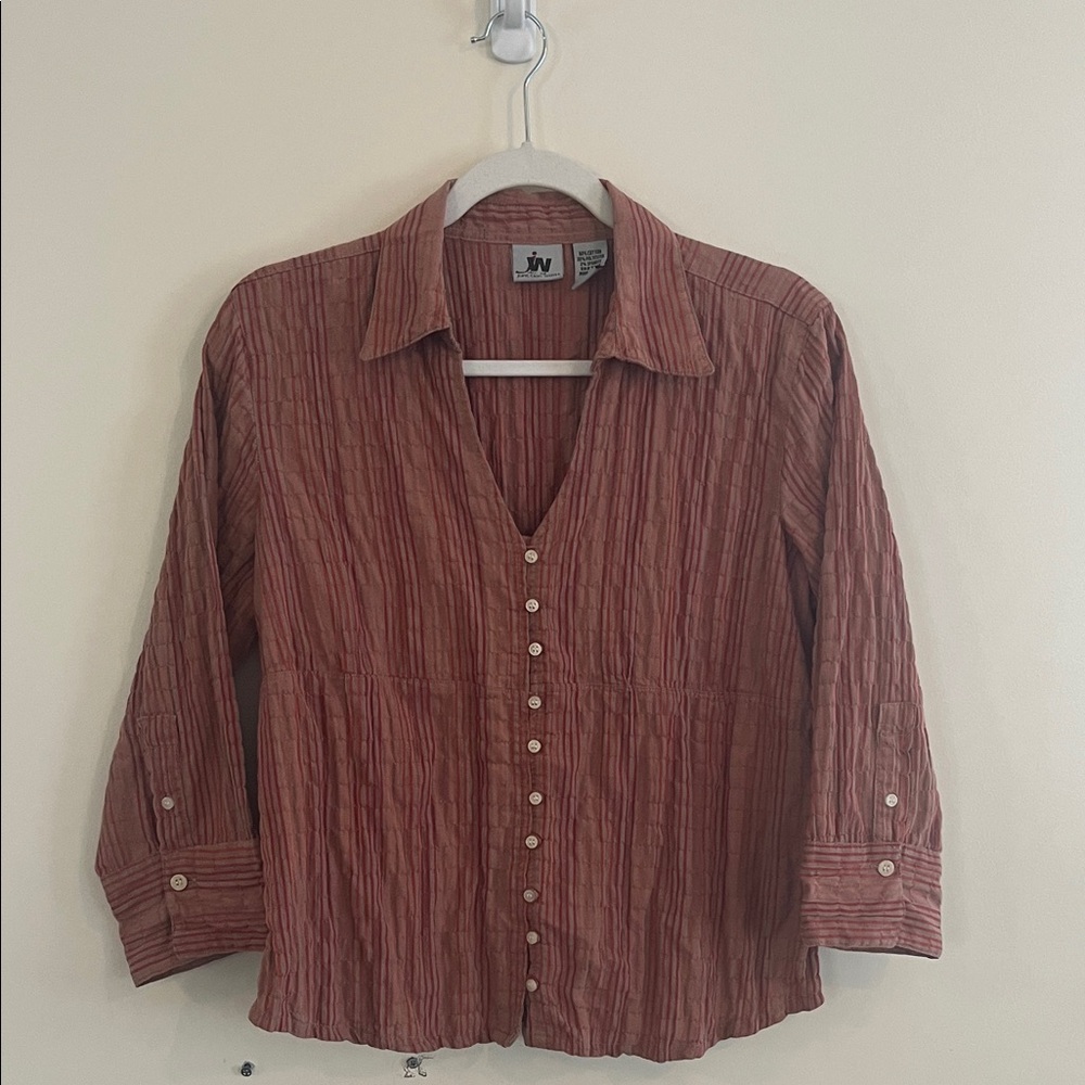 Vintage Junction West Stripped Boho Button Down Shirt Blouse Bohemian Lagenlook‎